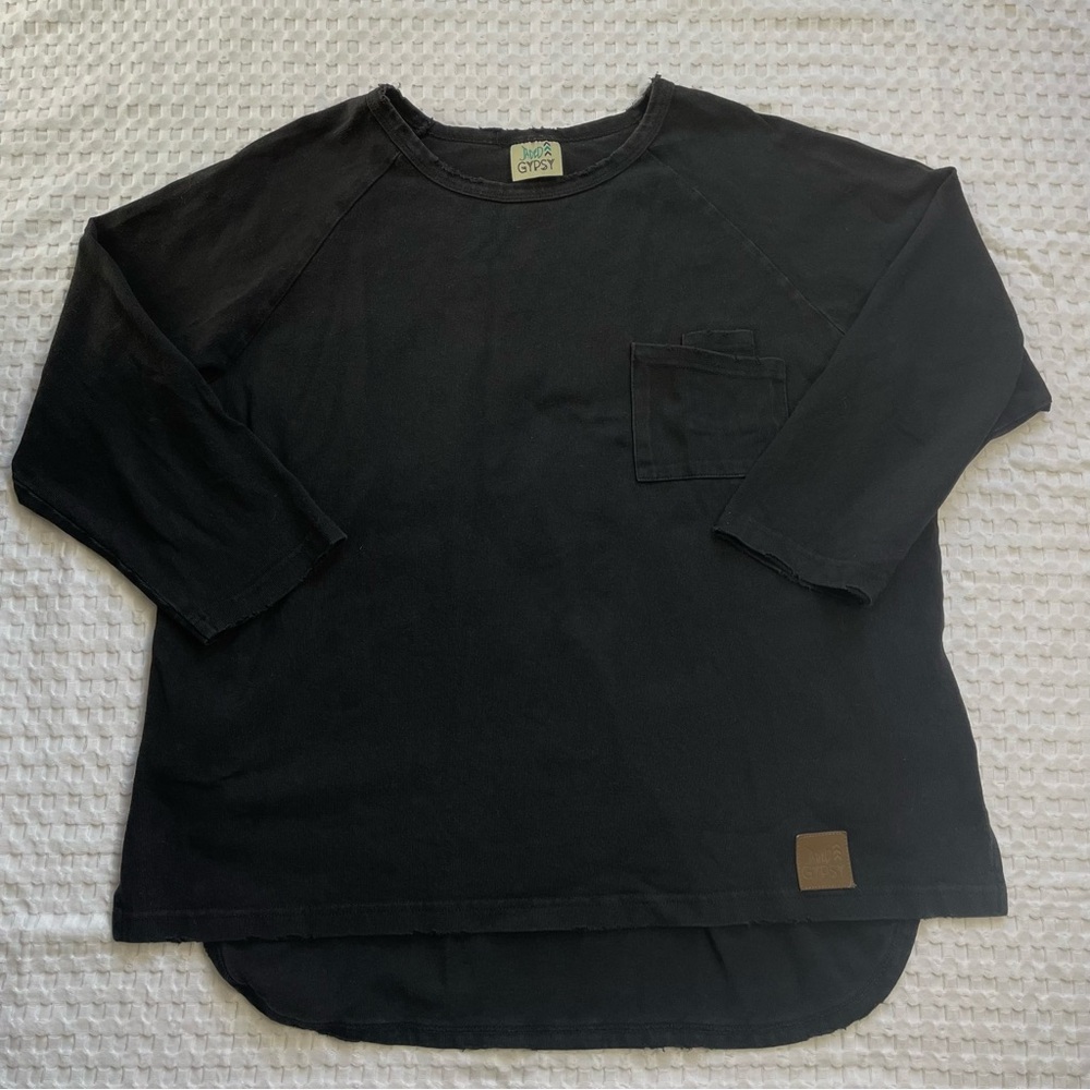 Jaded Gypsy Wandering Meadows Sweatshirt Small Medium Boho‎ Pocket Black